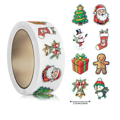 500pcs Laser Cartoon Christmas Stickers Christmas Gift Wrapping Label Sticker Reward Stickers Scrapbook Stationery,1" Ezkrea