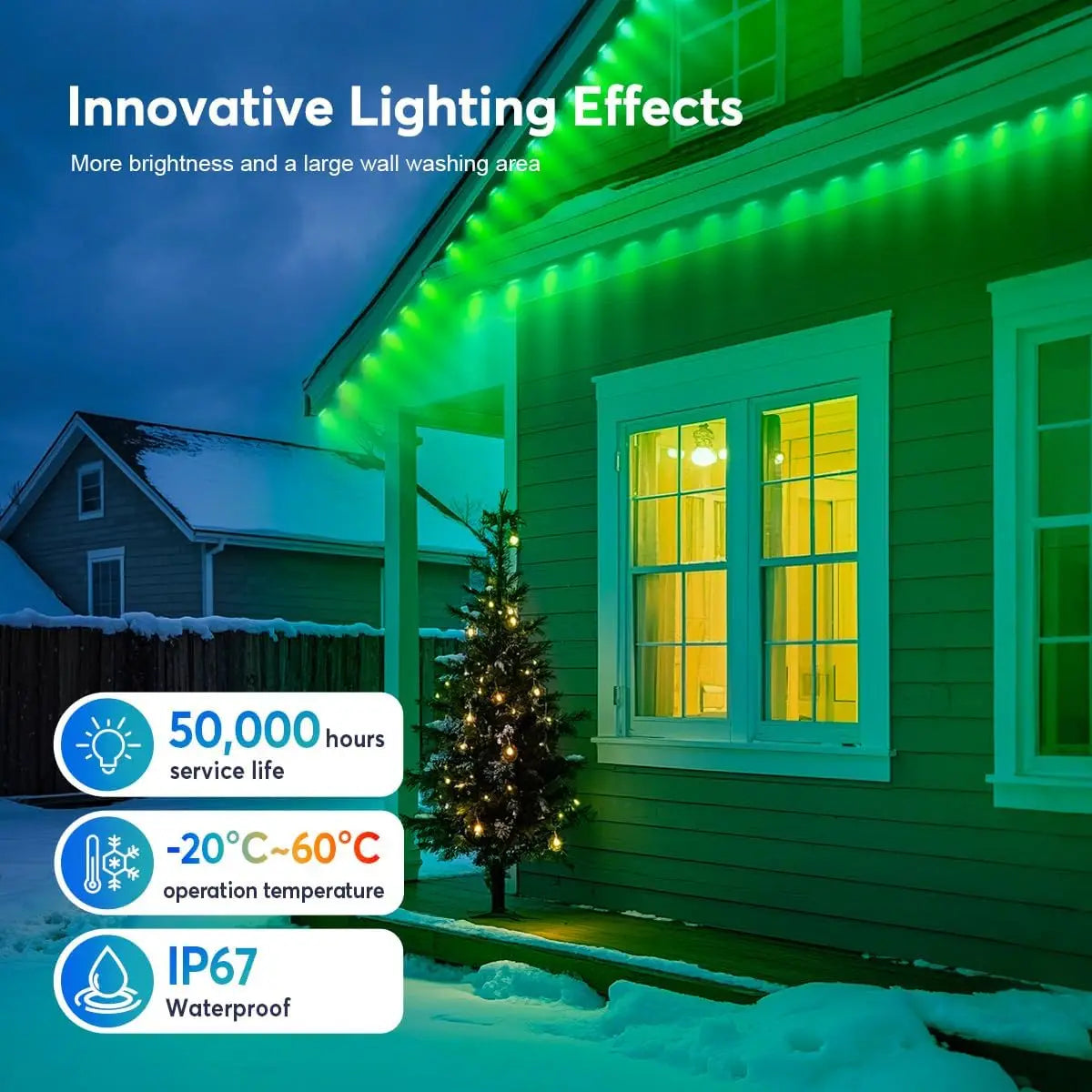 RGB Smart Outdoor Eaves Lights App Remote Control IP68 Waterproof Year Round Roof Lighting Color Changing Easy Installation Ezkrea