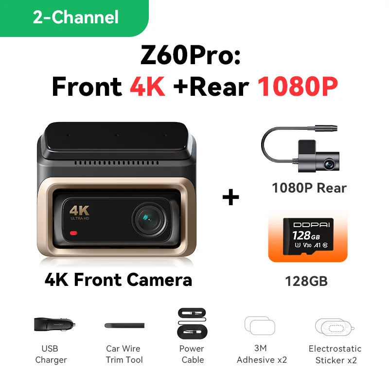 2025 New DDPAI Z60 Pro 4K Dash Cam Auto Dashcam Front and Rear GPS Car Camera for SONY Sensor WiFi ADAS 4G DVR Video Recorder Ezkrea