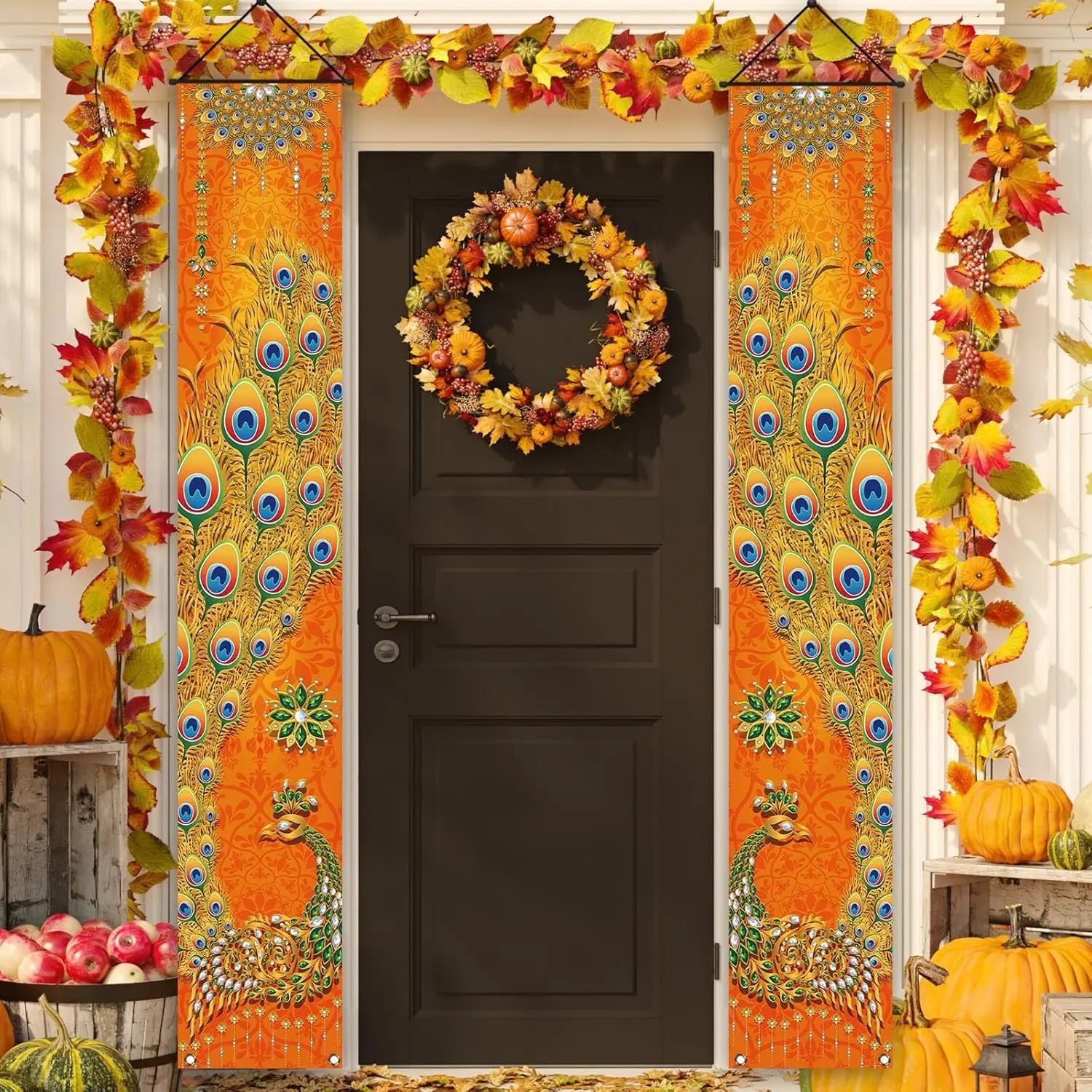 VIKAMA Diwali Festival Happy Gateway Banner Indian Diwali Festival Peacock Front Porch Welcome Sign Party Decorative Items Ezkrea
