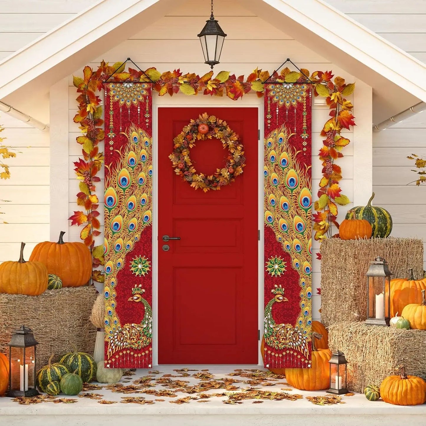 VIKAMA Diwali Festival Happy Gateway Banner Indian Diwali Festival Peacock Front Porch Welcome Sign Party Decorative Items Ezkrea
