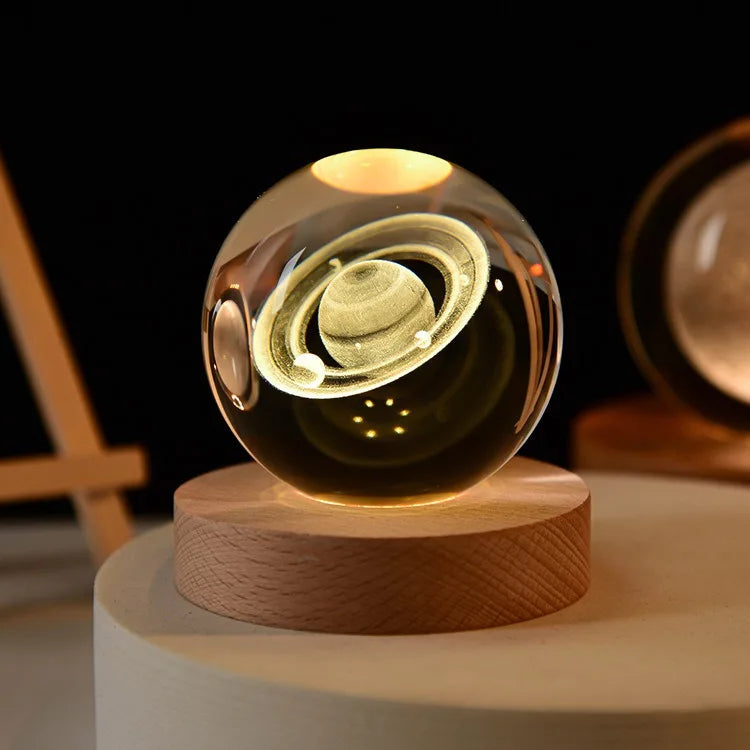 3D Solar System Crystal Ball with LED Base – Night Light & Gift for Space Lovers Ezkrea