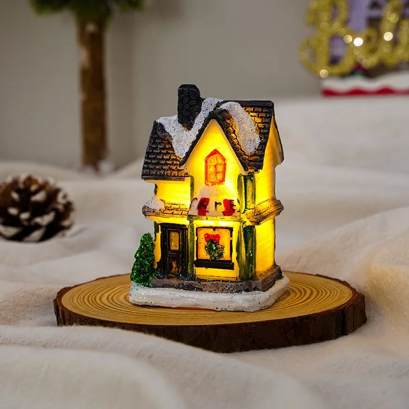 1~6pcs LED Night Light Christmas Ornaments 2025 Luminous Castle Snow House Sculpture Xmas Decoration for Home New Year Navidad Ezkrea