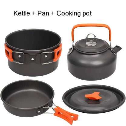 Camping Cookware Set with Teapot – Non-Stick Outdoor Cooking & Tableware Kit for 2–3 People | Travel Picnic & Hiking Kitchen Gear Ezkrea