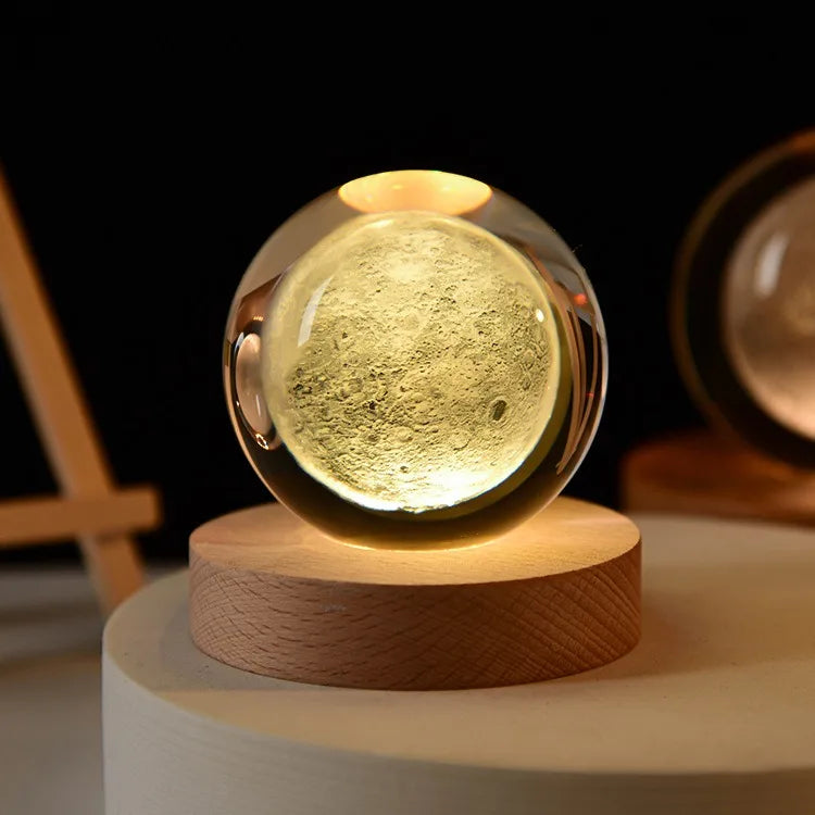 3D Solar System Crystal Ball with LED Base – Night Light & Gift for Space Lovers Ezkrea