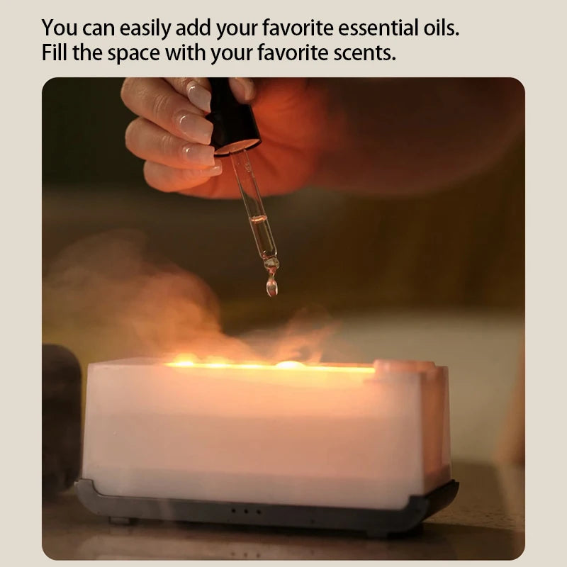 Mini Ultrasonic Aroma Diffuser & Cool Mist Humidifier with LED Flame Effect – Essential Oil Diffuser for Home & Office Ezkrea