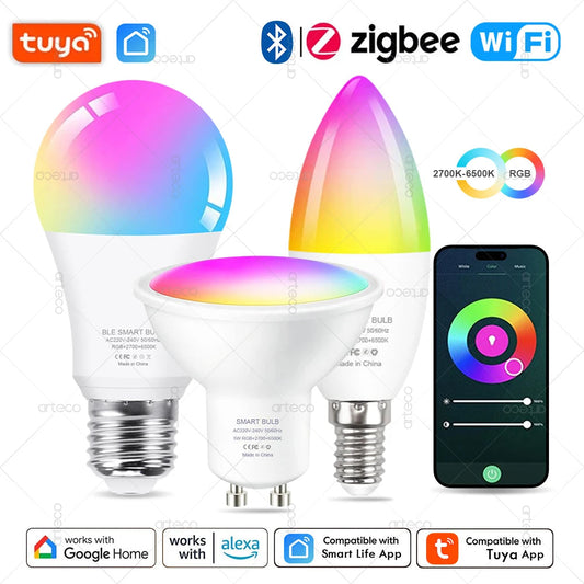 Tuya Smart LED Bulb E27/E14/GU10 | RGB+W WiFi Zigbee Bluetooth Ezkrea