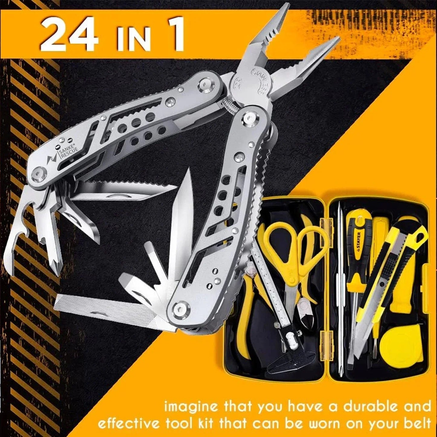 24-in-1 Multitool Pliers – Survival Gear for Camping, Hunting & DIY | Ultimate Gift for Men, Dad, Husband Ezkrea