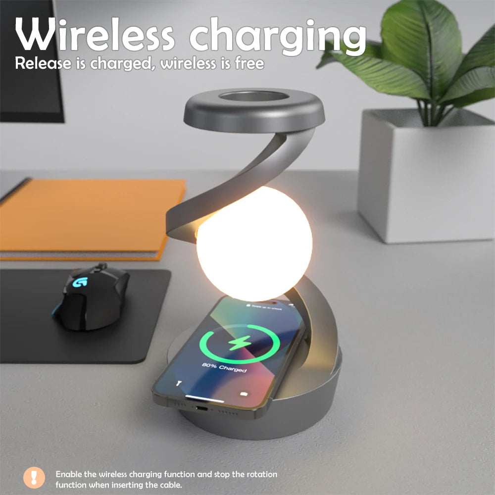 LED 360° Rotating Night Light With Wireless Charger Cordless Desk Lamp Rechargeable LED Levitating Night Light For Living Room Ezkrea