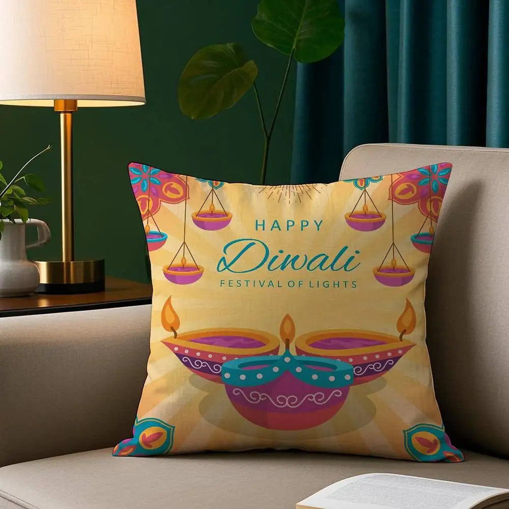 Diwali Festival Pillow Case Cozy Plush Pillow Cover Double Side Printed – Home Gift for Bedroom Decor Ezkrea