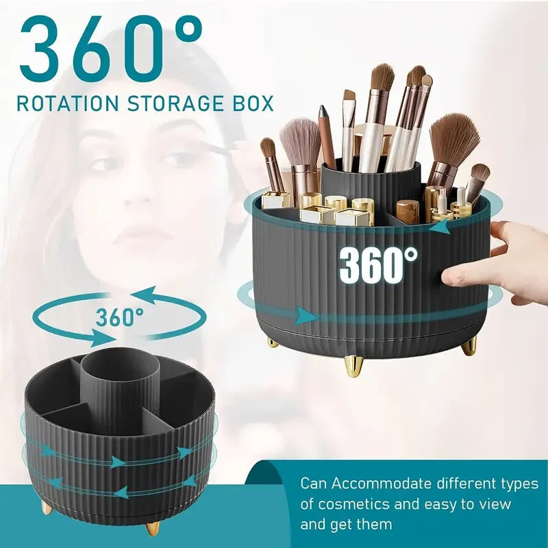 Rotating Makeup Brush Holder 360° – 5 Slot Cosmetic Organizer for Vanity, Desk & Bathroom Storage Ezkrea