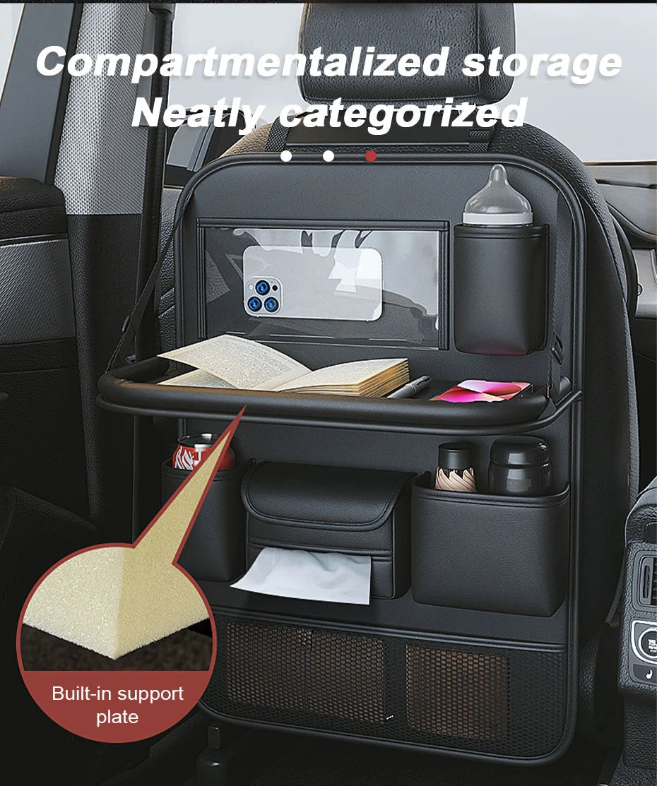 Heavy-Duty Car Backseat Organizer – Multi-Pocket Storage Bag with Foldable Tablet Tray | Large Capacity Seat Back Organizer Ezkrea