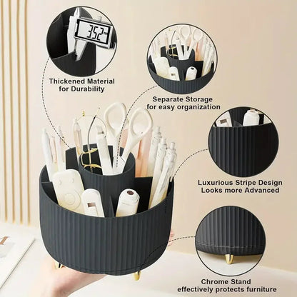 Rotating Makeup Brush Holder 360° – 5 Slot Cosmetic Organizer for Vanity, Desk & Bathroom Storage Ezkrea