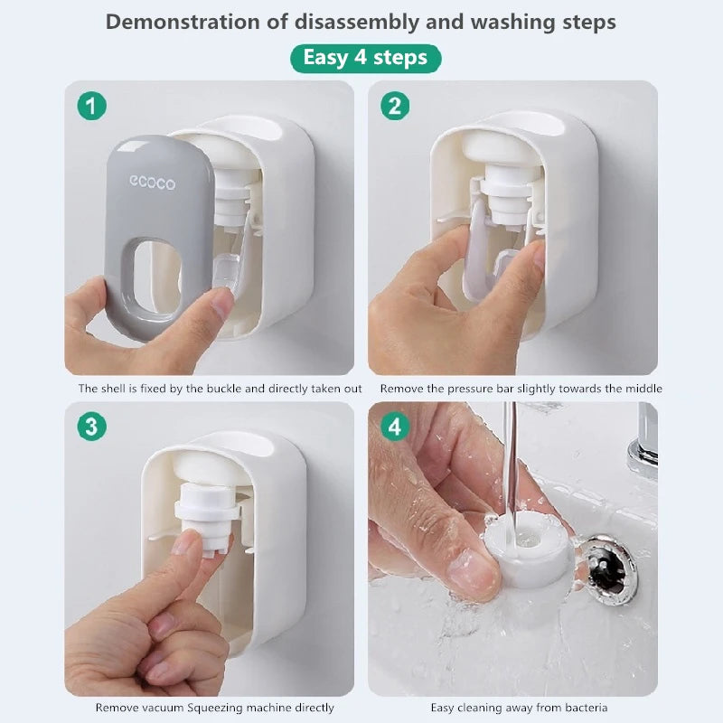 Automatic Toothpaste Dispenser & Toothbrush Holder Set – Wall Mounted, Hands-Free, Dustproof Bathroom Organizer Ezkrea