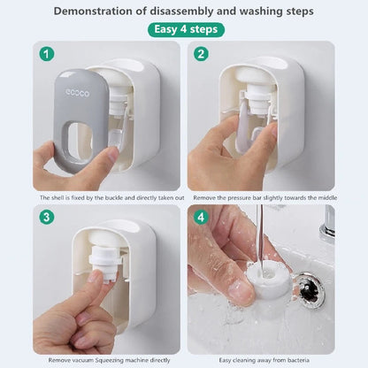 Automatic Toothpaste Dispenser & Toothbrush Holder Set – Wall Mounted, Hands-Free, Dustproof Bathroom Organizer Ezkrea