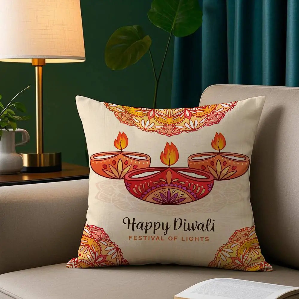 Diwali Festival Pillow Case Cozy Plush Pillow Cover Double Side Printed – Home Gift for Bedroom Decor Ezkrea