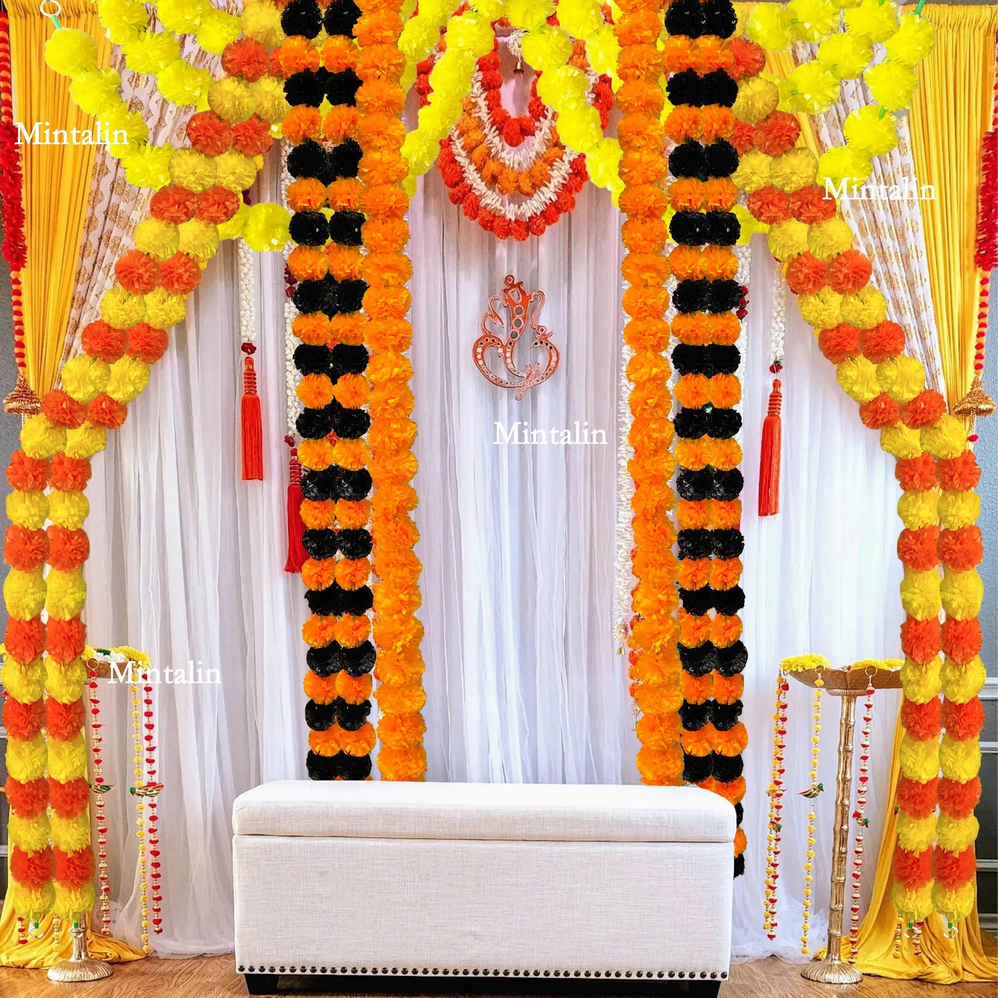Marigold Flower Garland with зo Flowers, Artificial Flowers for Diwali Home DIY Wreath Garland Craft Decor Wedding Party Ezkrea