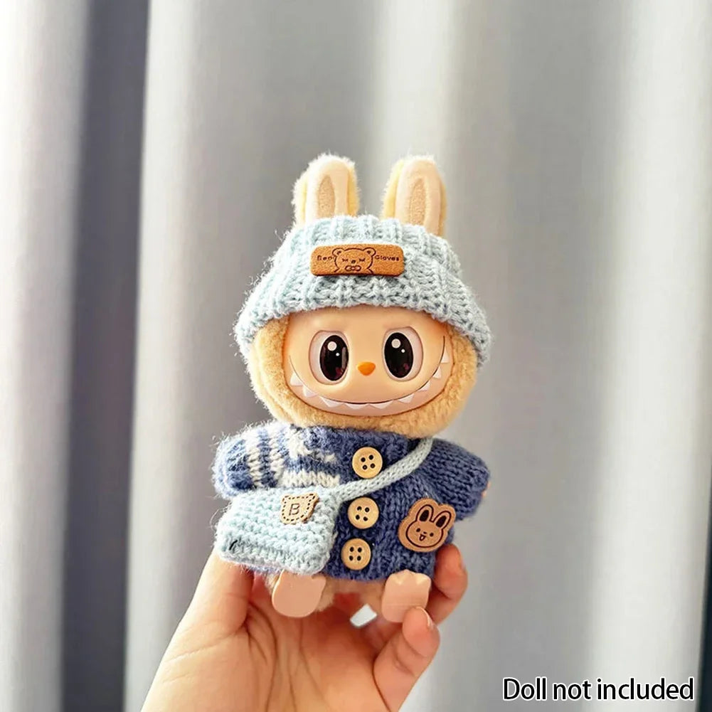 For 15-17 cm v1v2 Labubu Clothes outfit Labubu Sitting Party Bear Label Scarf Hat Bag Dolls Accessories Cute Decoration Ezkrea