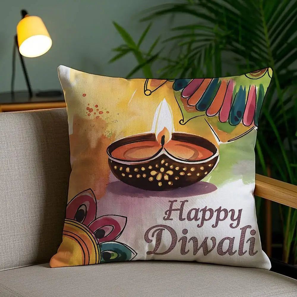 Diwali Festival Pillow Case Cozy Plush Pillow Cover Double Side Printed – Home Gift for Bedroom Decor Ezkrea