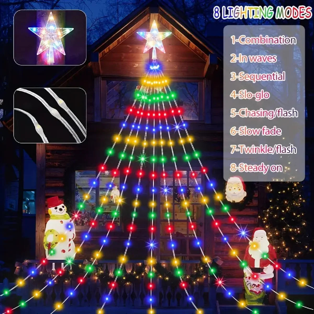 1PC Five-pointed Star Waterfall Lights USB/Solar Powered  Christmas String Lights for Christmas Party Halloween Home Decor Ezkrea