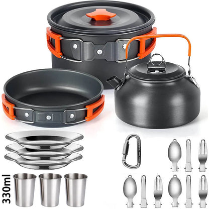 Camping Cookware Set with Teapot – Non-Stick Outdoor Cooking & Tableware Kit for 2–3 People | Travel Picnic & Hiking Kitchen Gear Ezkrea