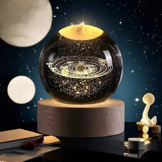 3D Solar System Crystal Ball with LED Base – Night Light & Gift for Space Lovers Ezkrea