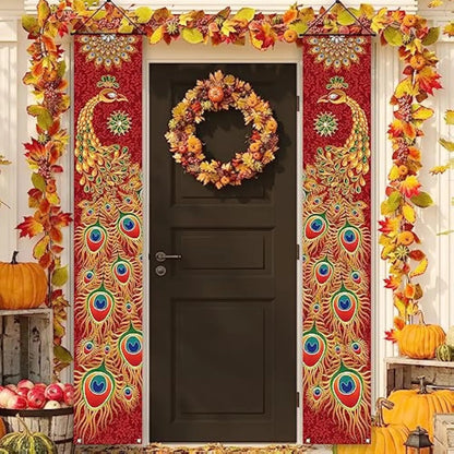 VIKAMA Diwali Festival Happy Gateway Banner Indian Diwali Festival Peacock Front Porch Welcome Sign Party Decorative Items Ezkrea