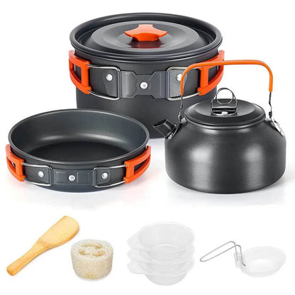 Camping Cookware Set with Teapot – Non-Stick Outdoor Cooking & Tableware Kit for 2–3 People | Travel Picnic & Hiking Kitchen Gear Ezkrea