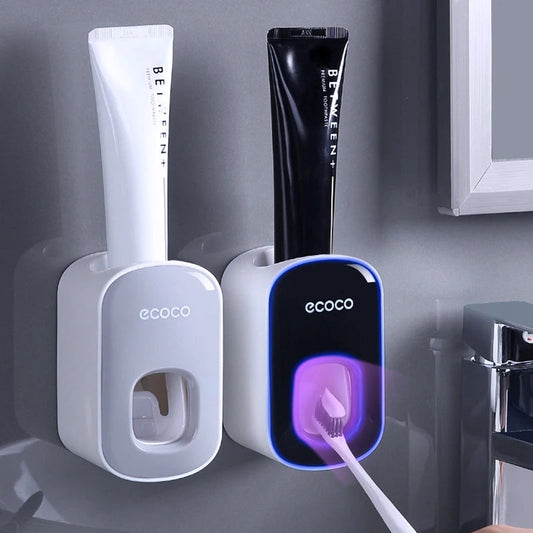 Automatic Toothpaste Dispenser & Toothbrush Holder Set – Wall Mounted, Hands-Free, Dustproof Bathroom Organizer Ezkrea