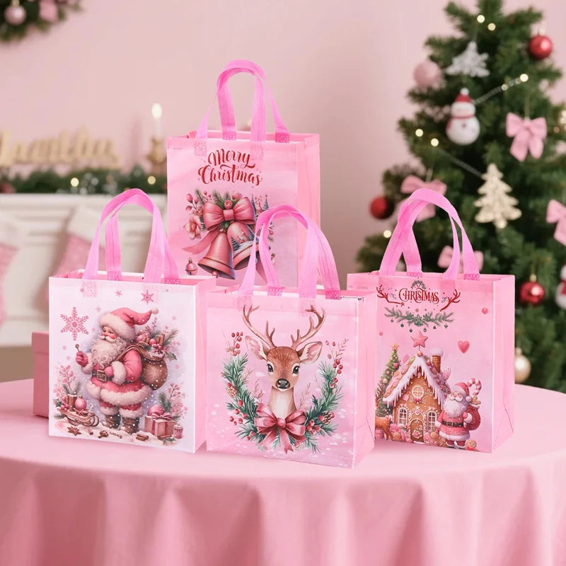 4/8pcs Christmas Gift Bag Santa Non-Woven Bag Christmas Decorations For Home 2025 Xmas Navidad Noel Gifts New Year Packaging Bag Ezkrea