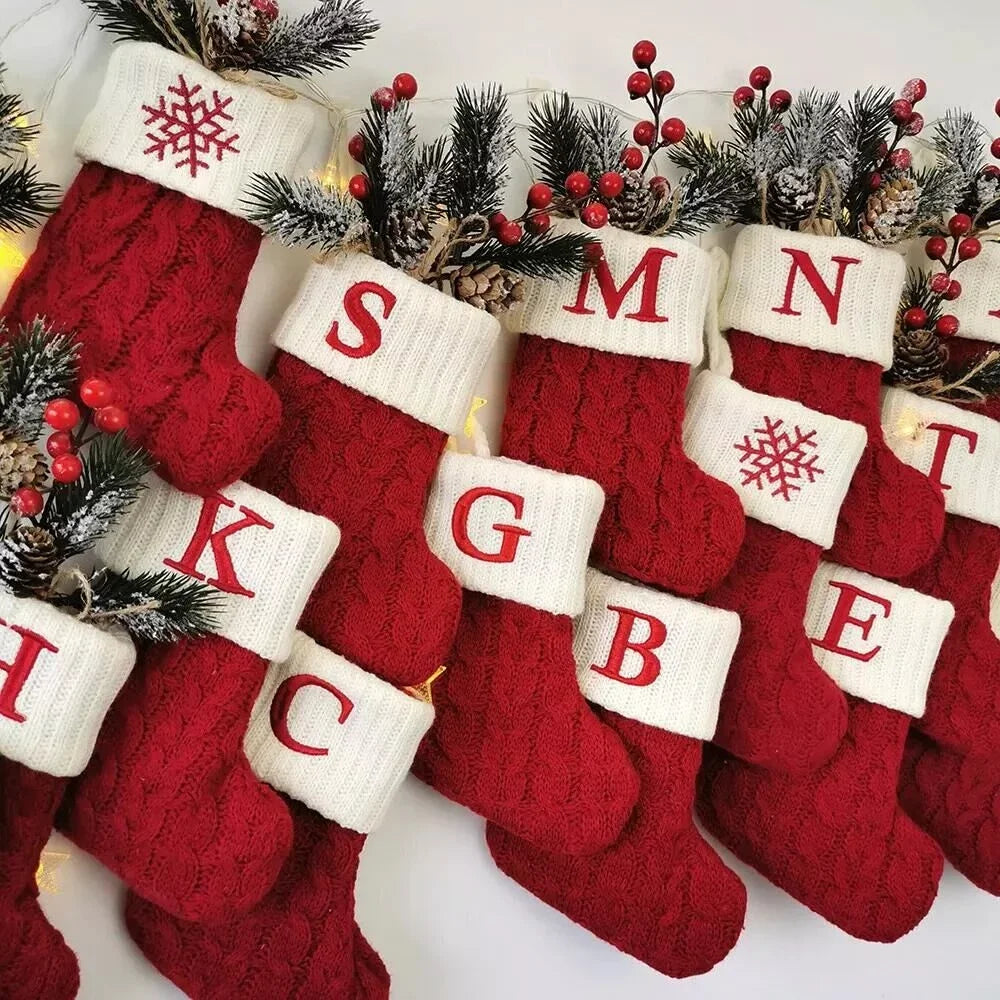 Christmas Socks Knitting Snowflake Letter Stocking Christmas Decoration 2025 For Home Xmas Tree Ornament Gift Navidad Natal 2026 Ezkrea