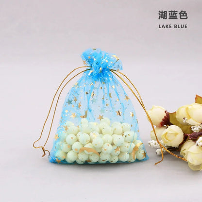 50PCS Moon Stars Drawstring Organza Bags Jewelry Gift Bags Pouches Gold Star Organza Favor Pouches for Christmas Wedding Ezkrea
