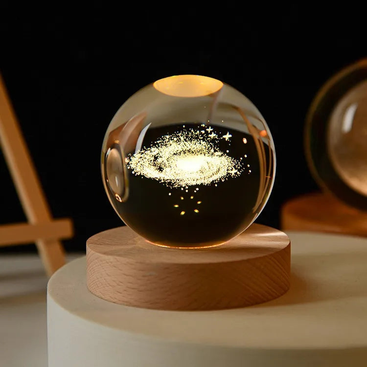 3D Solar System Crystal Ball with LED Base – Night Light & Gift for Space Lovers Ezkrea
