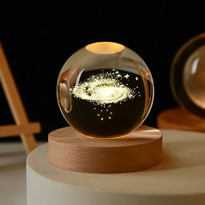 3D Solar System Crystal Ball with LED Base – Night Light & Gift for Space Lovers Ezkrea