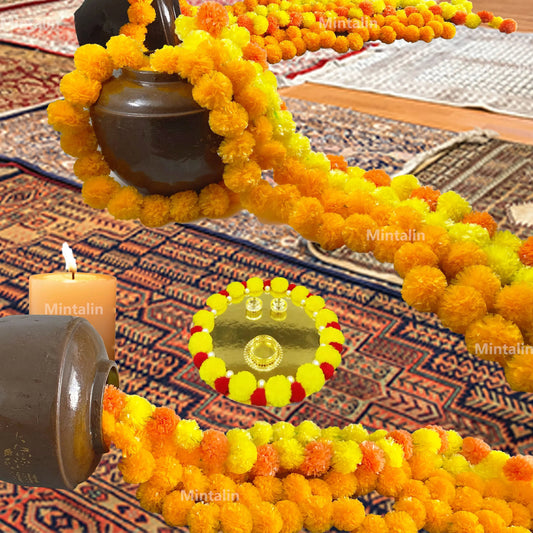 Marigold Flower Garland with зo Flowers, Artificial Flowers for Diwali Home DIY Wreath Garland Craft Decor Wedding Party Ezkrea