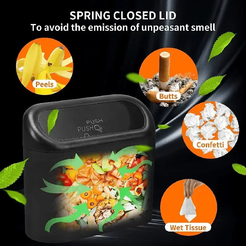 Trash Can for Car with Lid – Leak-Proof Mini Bin with 60/300 Bags | Compact Car Garbage Holder & Organizer Accessory Ezkrea
