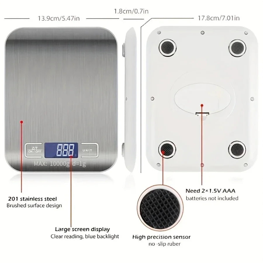 Kitchen Scale 10kg/1g – Portable Digital Food & Coffee Scale with LCD Display for Accurate Measuring Ezkrea