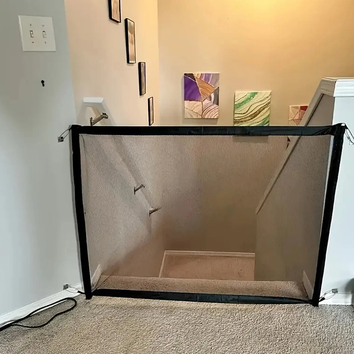 Pet Dog Barrier Fences With 6pcs Hook Pet Isolated Network Stairs Gate New Folding Breathable Mesh Playpen For Dog Safety Fence Ezkrea