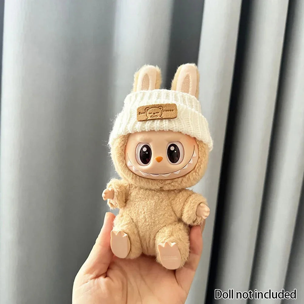 For 15-17 cm v1v2 Labubu Clothes outfit Labubu Sitting Party Bear Label Scarf Hat Bag Dolls Accessories Cute Decoration Ezkrea