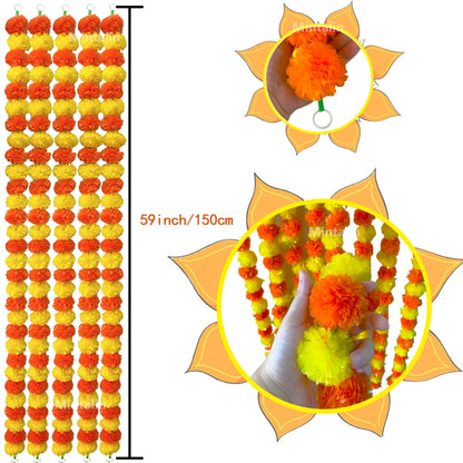 Marigold Flower Garland with зo Flowers, Artificial Flowers for Diwali Home DIY Wreath Garland Craft Decor Wedding Party Ezkrea
