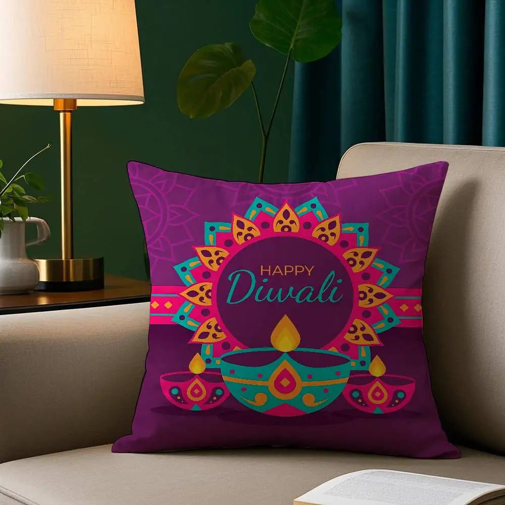 Diwali Festival Pillow Case Cozy Plush Pillow Cover Double Side Printed – Home Gift for Bedroom Decor Ezkrea