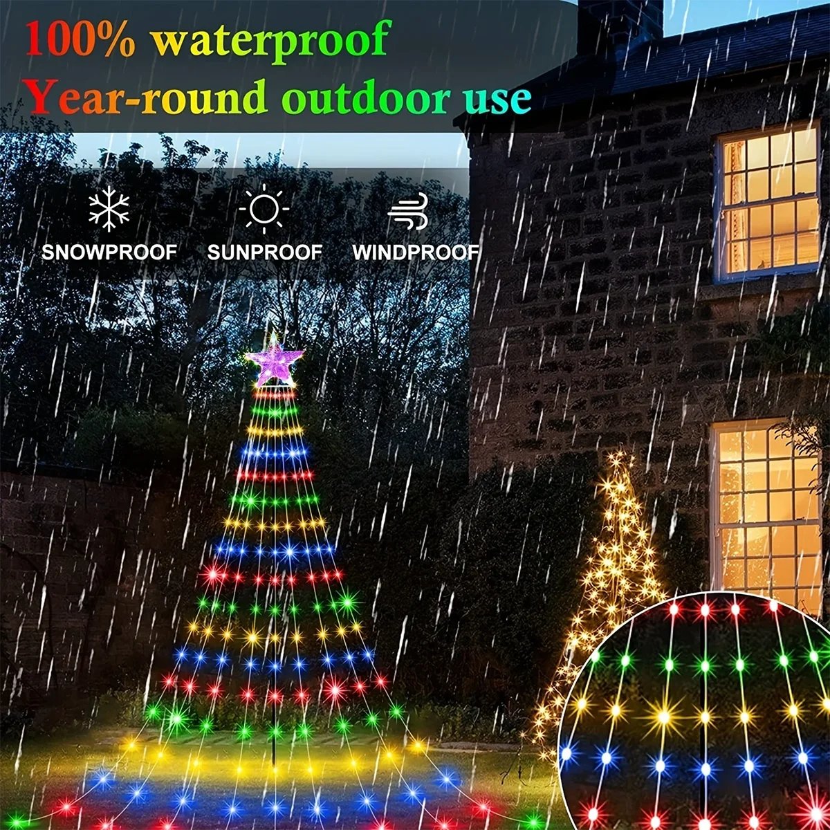 1PC Five-pointed Star Waterfall Lights USB/Solar Powered  Christmas String Lights for Christmas Party Halloween Home Decor Ezkrea