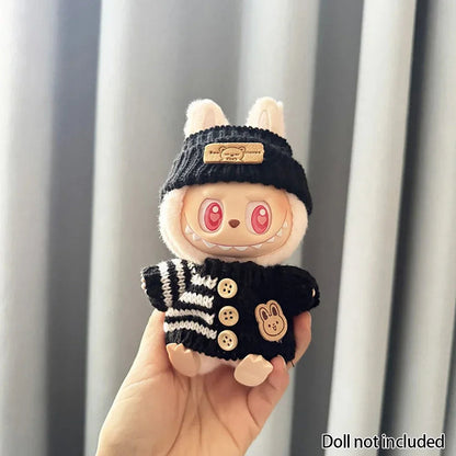 For 15-17 cm v1v2 Labubu Clothes outfit Labubu Sitting Party Bear Label Scarf Hat Bag Dolls Accessories Cute Decoration Ezkrea