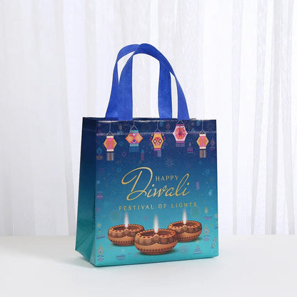 8Pcs Happy Diwali Theme Gift Packing Bag Non-Woven Shopping Tote Bag for India Diwali Festival Party Favors Bag Decoration Ezkrea