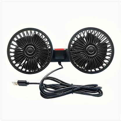 Car Fan with Dual Heads – 360° Adjustable 3-Speed USB Cooling Fan for Seat Back | Portable Neck Cooler for Car & Home Use Ezkrea