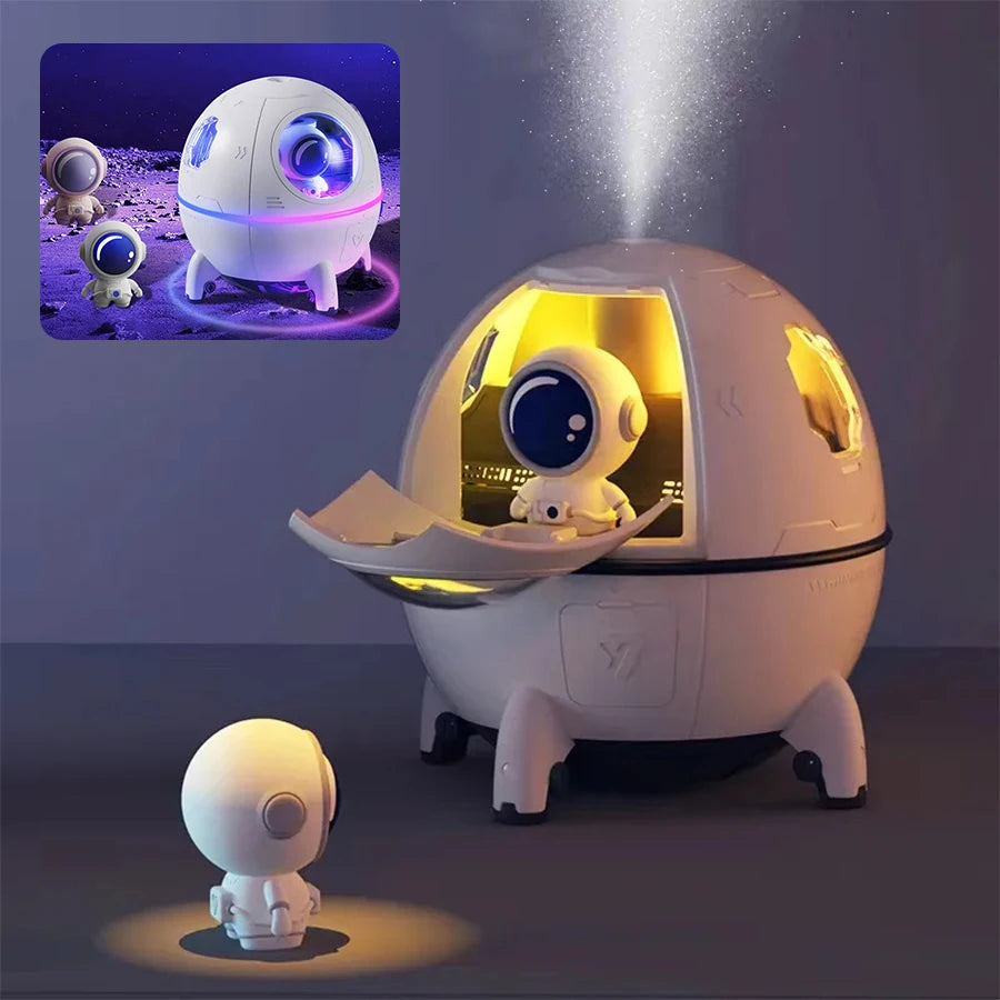Air Humidifier – Space Capsule USB Mist Diffuser with 7-Color LED Light & Rechargeable Aromatherapy Function Ezkrea