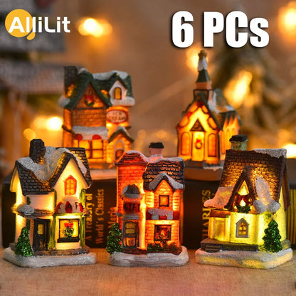 1~6pcs LED Night Light Christmas Ornaments 2025 Luminous Castle Snow House Sculpture Xmas Decoration for Home New Year Navidad Ezkrea