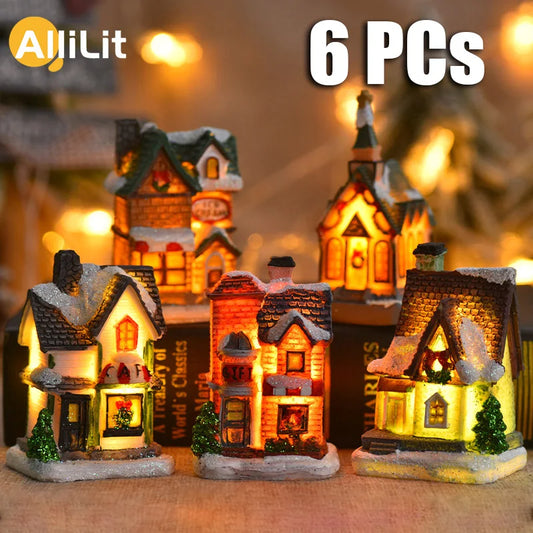 1~6pcs LED Night Light Christmas Ornaments 2025 Luminous Castle Snow House Sculpture Xmas Decoration for Home New Year Navidad Ezkrea