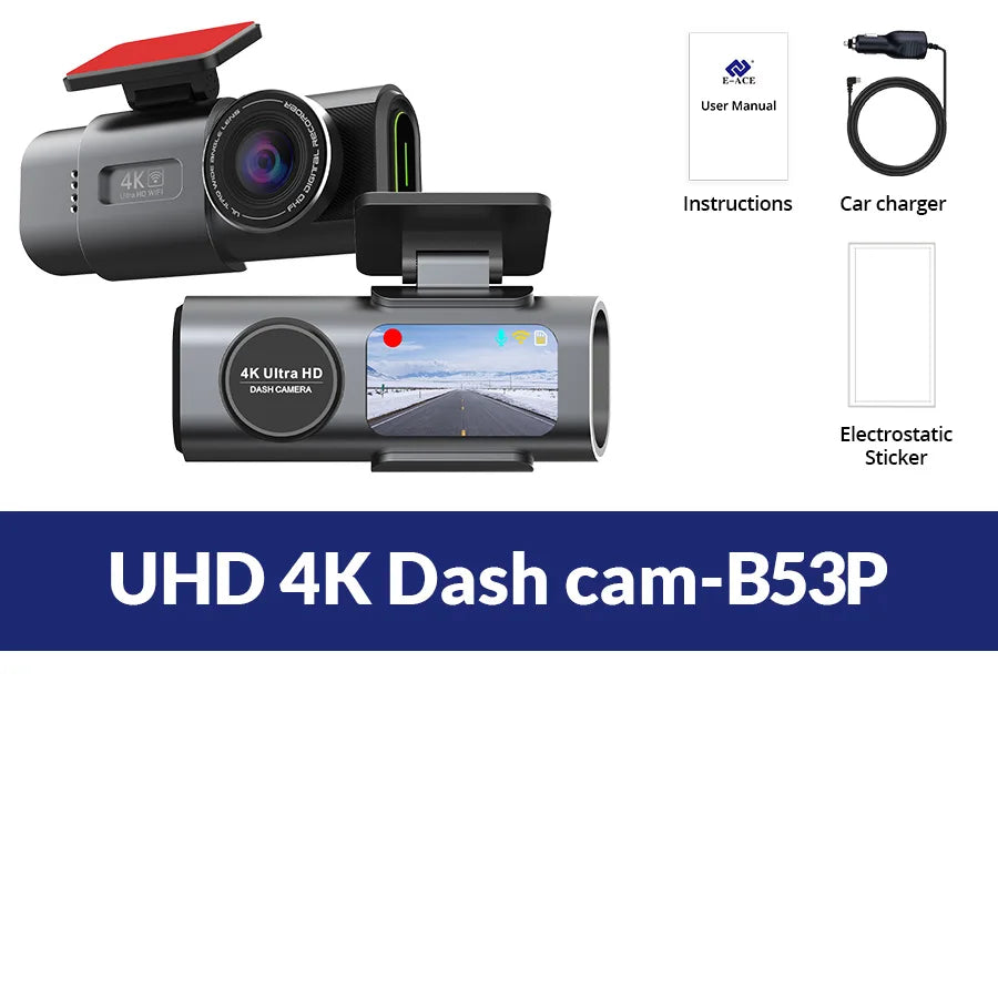 Dash Cam 4K UHD Recording Car Camera DVR Night Vision Video Recorder Built-In Wi-Fi Support GPS 24H Parking Ezkrea