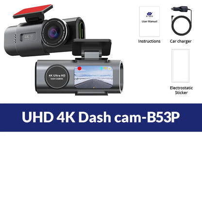 Dash Cam 4K UHD Recording Car Camera DVR Night Vision Video Recorder Built-In Wi-Fi Support GPS 24H Parking Ezkrea